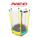 Kerti trambulin, Neo-Sport, sárga/fekete, átmérő: 140 cm, kerek, magasság: 36 cm, 150 cm külső védőháló, acél váz, 3 dupla láb, 50 kg teherbírás, 36 db rugó