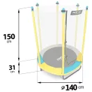 Kerti trambulin, Neo-Sport, sárga/fekete, átmérő: 140 cm, kerek, magasság: 36 cm, 150 cm külső védőháló, acél váz, 3 dupla láb, 50 kg teherbírás, 36 db rugó