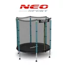 Kerti trambulin, Neo-Sport, fekete/türkiz, átmérő: 140 cm, kerek, magasság: 36 cm, 150 cm külső védőháló, acél váz, 6 láb, 50 kg teherbírás, 30 db rögzítőhorog