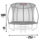Kerti trambulin, Neo-Sport, fekete, átmérő: 252 cm, kerek, magasság: 55 cm, 180 cm belső védőháló, létra, acél váz, 3 dupla láb, 100 kg teherbírás, 42 db rugó, íves oszlopok