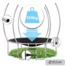 Kerti trambulin, Neo-Sport, fekete/narancssárga, átmérő: 312 cm, kerek, magasság: 65 cm, 180 cm belső védőháló, létra, acél váz, 3 dupla láb, 150 kg teherbírás, 54 db rugó, íves oszlopok