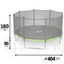 Kerti trambulin, Neo-Sport, fekete/zöld, átmérő: 404 cm, kerek, magasság: 80 cm, 180 cm külső védőháló, létra, acél váz, 4 dupla láb, 150 kg teherbírás, 72 db rugó