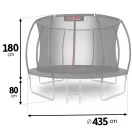 Kerti trambulin, Neo-Sport, fekete, átmérő: 435 cm, kerek, magasság: 80 cm, 180 cm belső védőháló, létra, acél váz, 4 dupla láb, 150 kg teherbírás, 80 db rugó, íves oszlopok
