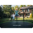Kerti trambulin, Neo-Sport, fekete/zöld, átmérő: 435 cm, kerek, magasság: 70 cm, 180 cm külső védőháló, létra, acél váz, 4 dupla láb, 150 kg teherbírás, 80 db rugó