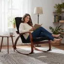 Hintaszék, ModernHome TXRC-03, szürke, 97 x 58 x 65 cm, állítható lábtartó, fejtámasz, levehető huzat, fa és fém váz, 120 kg teherbírás