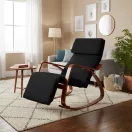 Hintaszék, ModernHome TXRC-03, szürke, 97 x 58 x 65 cm, állítható lábtartó, fejtámasz, levehető huzat, fa és fém váz, 120 kg teherbírás