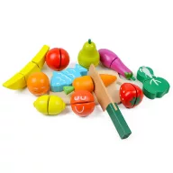   Játék ételkészlet, ECOTOYS HM015202, zöldség-gyümölcs-hal, 13 db, tépőzáras, biztonságos kés és vágódeszka