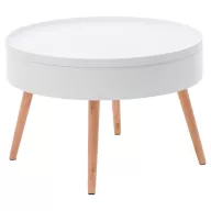  Dohányzóasztal, ModernHome FH-CT0210, fehér, átmérő: 60 cm, kör alakú, magasság: 40 cm, levehető tető, fenyőfa lábak