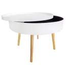 Dohányzóasztal, ModernHome FH-CT0210, fehér, átmérő: 60 cm, kör alakú, magasság: 40 cm, levehető tető, fenyőfa lábak
