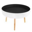 Dohányzóasztal, ModernHome FH-CT0210, fehér, átmérő: 60 cm, kör alakú, magasság: 40 cm, levehető tető, fenyőfa lábak
