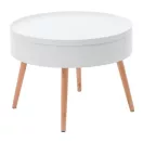 Dohányzóasztal, ModernHome FH-CT0210, fehér, átmérő: 60 cm, kör alakú, magasság: 40 cm, levehető tető, fenyőfa lábak