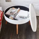 Dohányzóasztal, ModernHome FH-CT0210, fehér, átmérő: 60 cm, kör alakú, magasság: 40 cm, levehető tető, fenyőfa lábak