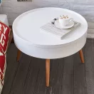 Dohányzóasztal, ModernHome FH-CT0210, fehér, átmérő: 60 cm, kör alakú, magasság: 40 cm, levehető tető, fenyőfa lábak