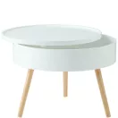 Dohányzóasztal, ModernHome FH-CT0210, fehér, átmérő: 60 cm, kör alakú, magasság: 40 cm, levehető tető, fenyőfa lábak