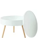 Dohányzóasztal, ModernHome FH-CT0210, fehér, átmérő: 60 cm, kör alakú, magasság: 40 cm, levehető tető, fenyőfa lábak