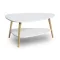 Dohányzóasztal, ModernHome FH-CT0211, fehér, 90 x 67 cm, háromszög alakú, magasság: 45 cm, 2 szintes, fenyőfa lábak, MDF asztallap, padlóvédő talpak