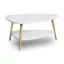 Dohányzóasztal, ModernHome FH-CT0211, fehér, 90 x 67 cm, háromszög alakú, magasság: 45 cm, 2 szintes, fenyőfa lábak, MDF asztallap, padlóvédő talpak
