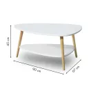 Dohányzóasztal, ModernHome FH-CT0211, fehér, 90 x 67 cm, háromszög alakú, magasság: 45 cm, 2 szintes, fenyőfa lábak, MDF asztallap, padlóvédő talpak