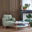 Dohányzóasztal, ModernHome FH-CT0211, fehér, 90 x 67 cm, háromszög alakú, magasság: 45 cm, 2 szintes, fenyőfa lábak, MDF asztallap, padlóvédő talpak