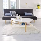 Dohányzóasztal, ModernHome FH-CT0211, fehér, 90 x 67 cm, háromszög alakú, magasság: 45 cm, 2 szintes, fenyőfa lábak, MDF asztallap, padlóvédő talpak