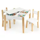 Gyerek asztal és szék szett, ECOTOYS OT143, 1 db asztal + 2 db szék, fenyőfa lábak, 4 rekeszes tárolóval, levehető kétoldalas asztallap