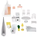 Fa babaház, ECOTOYS 4127, XXL kastély, 81,5 x 30 x 126 cm, 3 szint, 5 szoba, 15 db fa bútorral, erkéllyel
