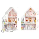 Fa babaház, ECOTOYS 4127, XXL kastély, 81,5 x 30 x 126 cm, 3 szint, 5 szoba, 15 db fa bútorral, erkéllyel