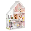 Fa babaház, ECOTOYS 4127, XXL kastély, 81,5 x 30 x 126 cm, 3 szint, 5 szoba, 15 db fa bútorral, erkéllyel