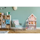 Fa babaház, ECOTOYS 4127, XXL kastély, 81,5 x 30 x 126 cm, 3 szint, 5 szoba, 15 db fa bútorral, erkéllyel