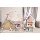 Fa babaház, ECOTOYS 4127, XXL kastély, 81,5 x 30 x 126 cm, 3 szint, 5 szoba, 15 db fa bútorral, erkéllyel