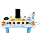 Gyerek szintetizátor, Multistore HC490441 , kék, 45 x 21 x 60 cm, 31 billentyűs, mikrofonnal, telefon/MP3 csatlakozás, előre programozott dallamok, elemes (3 x AA, nem tartozék), 3 éves kortól ajánlott