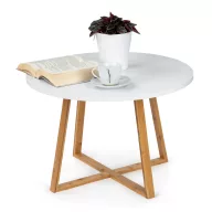   Dohányzóasztal, ModernHome RH1902-04, fehér, átmérő: 60 cm, kör alakú, magasság: 40 cm, fa lábak, MDF asztallap