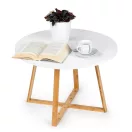 Dohányzóasztal, ModernHome RH1902-04, fehér, átmérő: 60 cm, kör alakú, magasság: 40 cm, fa lábak, MDF asztallap