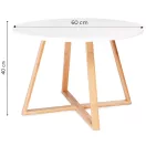Dohányzóasztal, ModernHome RH1902-04, fehér, átmérő: 60 cm, kör alakú, magasság: 40 cm, fa lábak, MDF asztallap