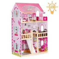   Fa babaház, ECOTOYS ECO06391 , 59 x 30 x 90 cm, 3 szint, 5 szoba, 17 db bútorral, 3 éves kortól