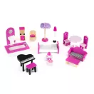 Fa babaház, ECOTOYS ECO06391 , 59 x 30 x 90 cm, 3 szint, 5 szoba, 17 db bútorral, 3 éves kortól