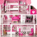 Fa babaház, ECOTOYS TL49059, 89 x 32,5 x 90 cm, 3 szint, 7 szoba, 16 db bútor, lifttel és csúszdával, terasszal és grillezővel, 3 éves kortól