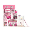 Fa babaház, ECOTOYS TL49059, 89 x 32,5 x 90 cm, 3 szint, 7 szoba, 16 db bútor, lifttel és csúszdával, terasszal és grillezővel, 3 éves kortól