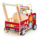 Járássegítő és oktató tábla, ECOTOYS TL09025, Tűzoltóautó, 46 x 28 x 41,5 cm, fa, többfunkciós, formaválogatóval és 6 db kockával, gyöngylabirintussal