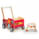 Járássegítő és oktató tábla, ECOTOYS TL09025, Tűzoltóautó, 46 x 28 x 41,5 cm, fa, többfunkciós, formaválogatóval és 6 db kockával, gyöngylabirintussal