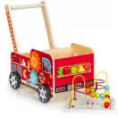 Járássegítő és oktató tábla, ECOTOYS TL09025, Tűzoltóautó, 46 x 28 x 41,5 cm, fa, többfunkciós, formaválogatóval és 6 db kockával, gyöngylabirintussal