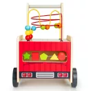 Járássegítő és oktató tábla, ECOTOYS TL09025, Tűzoltóautó, 46 x 28 x 41,5 cm, fa, többfunkciós, formaválogatóval és 6 db kockával, gyöngylabirintussal