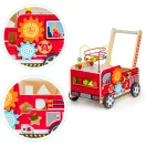 Járássegítő és oktató tábla, ECOTOYS TL09025, Tűzoltóautó, 46 x 28 x 41,5 cm, fa, többfunkciós, formaválogatóval és 6 db kockával, gyöngylabirintussal