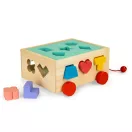 Fa formaválogató, ECOTOYS HM015197, 15 db, színes, húzható kocsi, biztonságos festékekkel, 20,5 x 19,5 x 11 cm, 3 éves kortól