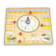   Oktatótábla, ECOTOYS ESC-W-036, Naptár és óra, 30 x 30 cm, fa, készségfejlesztő, színes grafikával, 3 éves kortól, lengyel feliratokkal