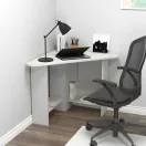 Sarok számítógépasztal, ModernHome WYJ-253, fehér, 72 x 72 x 74 cm, 2 polccal, laminált forgácslap, karcálló, foltálló