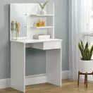Sminkasztal, ModernHome PWSHT-21, fehér, 75 x 40 x 141 cm, tükör, 1 fiók, 2 polc, laminált bútorlap