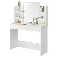   Fésülködőasztal, ModernHome PWSHT-20, 108 x 40 x 142 cm, fehér, nagy tükörrel, oldalsó polcokkal, rekeszes fiókkal