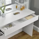 Fésülködőasztal, ModernHome PWSHT-20, 108 x 40 x 142 cm, fehér, nagy tükörrel, oldalsó polcokkal, rekeszes fiókkal