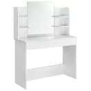 Fésülködőasztal, ModernHome PWSHT-20, 108 x 40 x 142 cm, fehér, nagy tükörrel, oldalsó polcokkal, rekeszes fiókkal